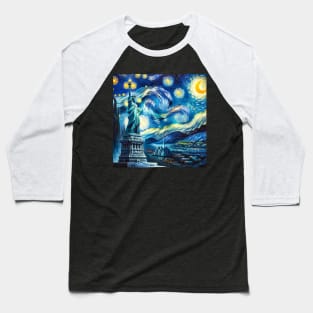 The Statue Of Liberty Starry Night - Beautiful Iconic Places Baseball T-Shirt